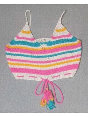 Jolie And Joy Crochet Knit Cropped Top Womens Size XL Multicolor Stripes...